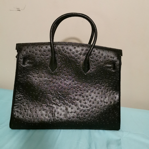 Ostrich Kelly black bag with coin wallet - Picture 2 of 4